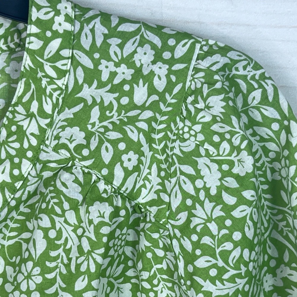 AnyBody Top Womens S Green Floral Blouse Button Up Long Sleeve Cotton Boho Woven - Picture 3 of 7